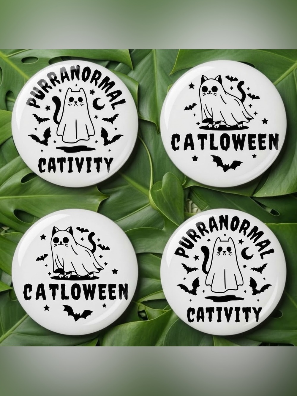 NWT Cat Halloween Coaster Set - Halloween Decor - Black & White - Set of 4